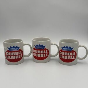 Set of 3 Dubble Bubble America's Original Mugs White Red Blue Logo